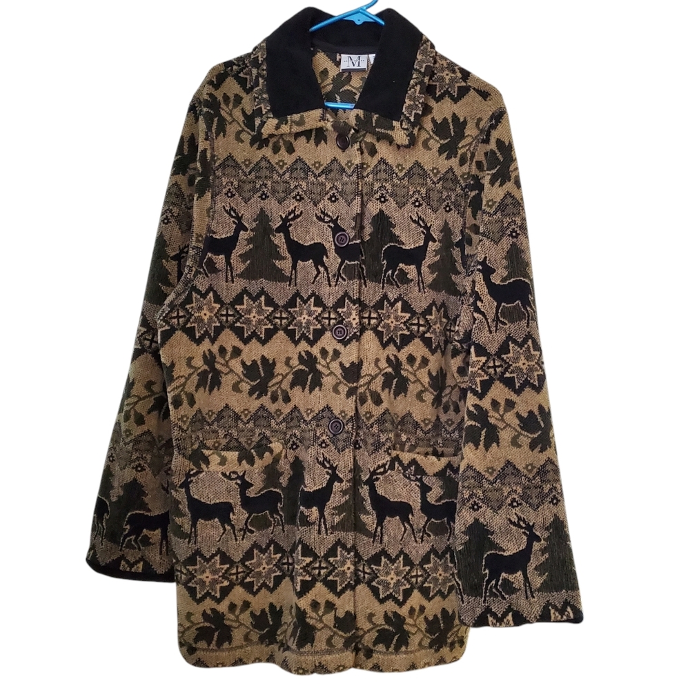 VTG MacKintosh Chore Nature Deer Tree Button-up Jacket USA Made Cozy Daily L